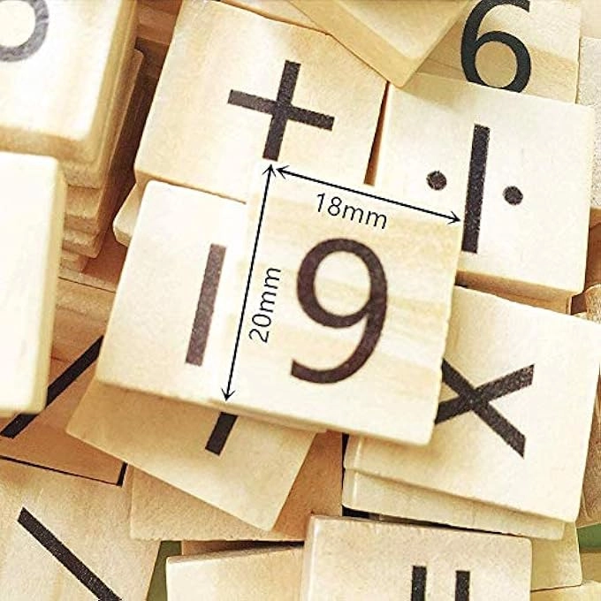 Scrabble Tiles - 100pcs Wood Numbers and Symbols