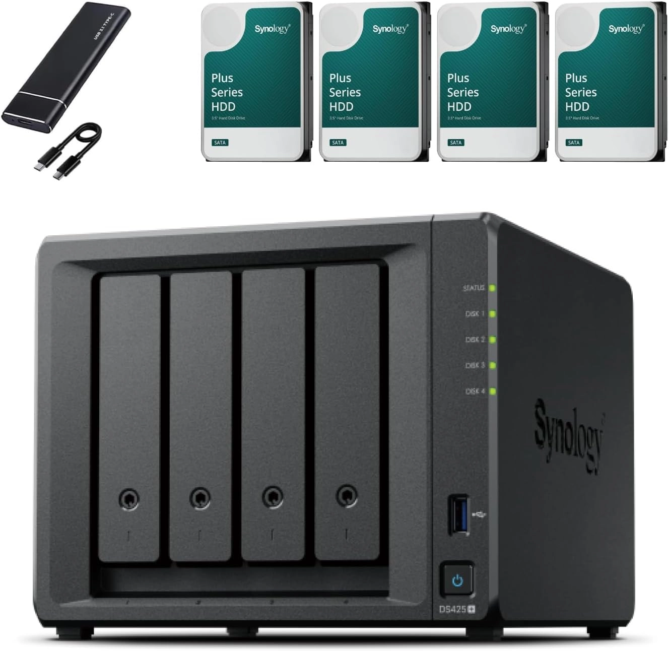 Synology DS425+ + HAT3300 Plus + External SSD 4-Bay 16TB