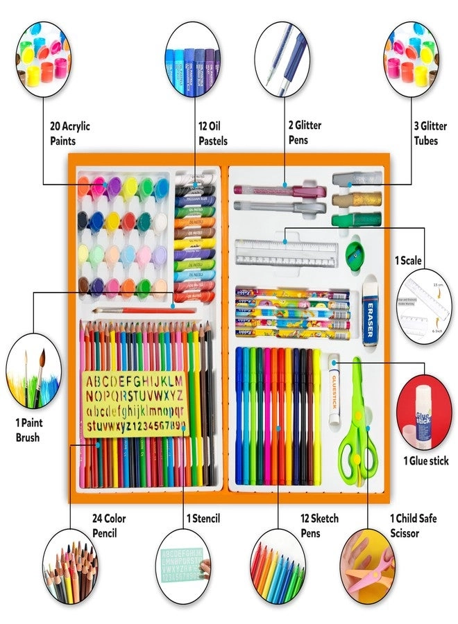 Ultimate Art Kit - 90 Piece Coloring Book Paints Crayons Sketch Pens Color Pencils Scissors Glitter Glue