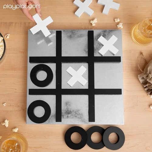 Magnetic Tic Tac Toe - Metal & Wood Wall Mounted Black & White