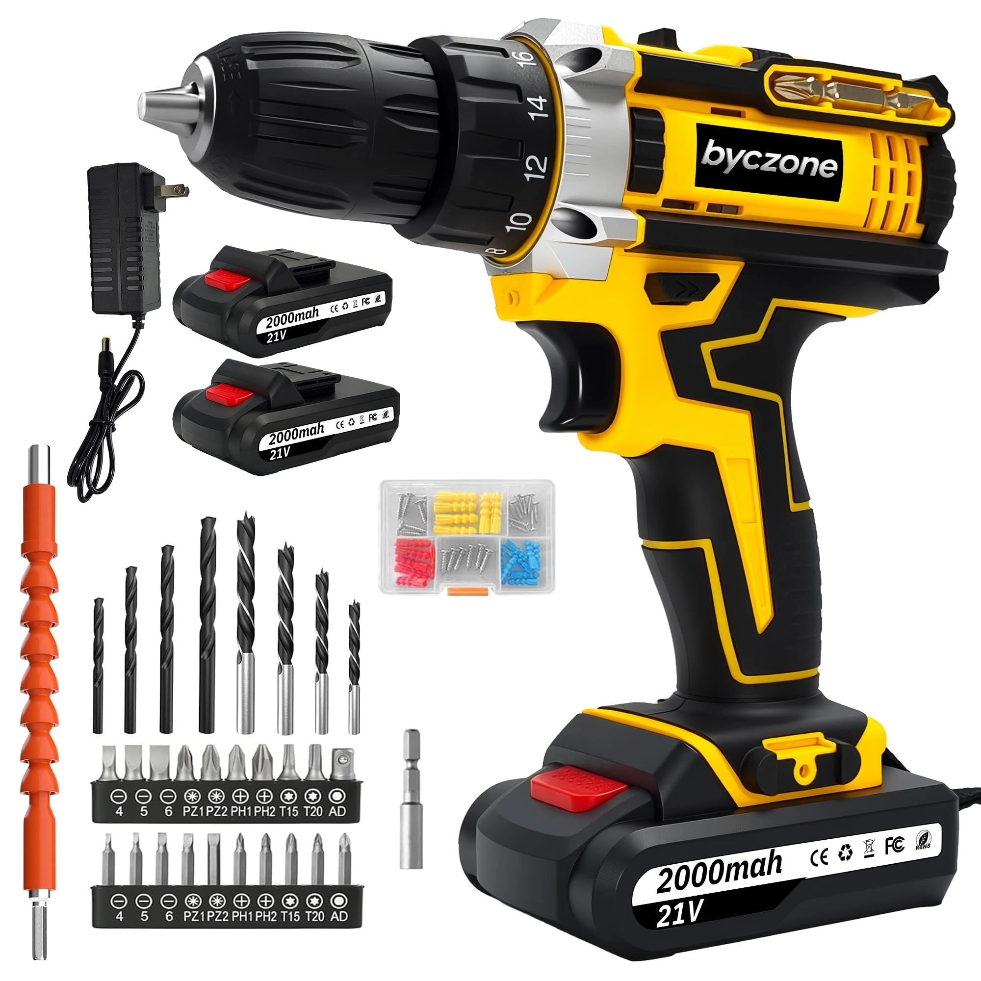 byczone Cordless Drill Set - 2 x 2000mAh