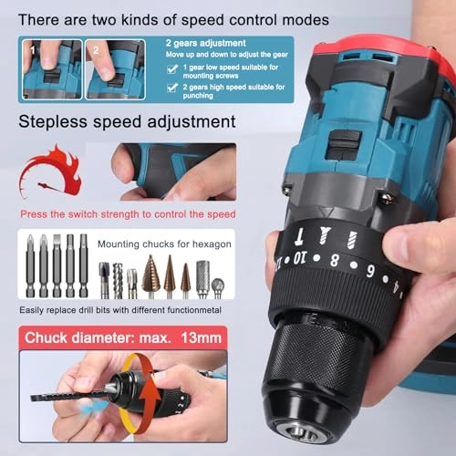 13mm Electric Cordless Drill - 150N.m 1250rmp