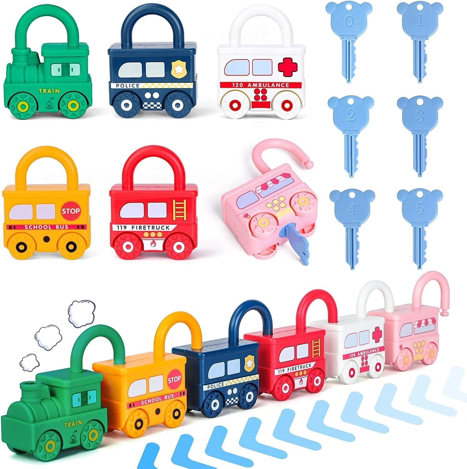 Montessori Learning Activities Lock and Key Toy - 1|2|3|4|5 Years Old 6 locks and 7 keys