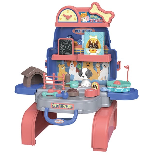 ROLE PLAY ANIMAL CARE PET HOUSE TOY SET SCHOOL BAG - 26 Pcs (SAB-LS_RPSB_PCBU)
