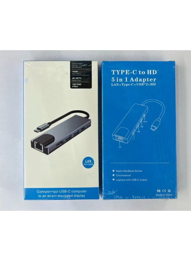 Generic Type-c Docking Station - 5-in-1 Usb-chub Gigabit Network Card
