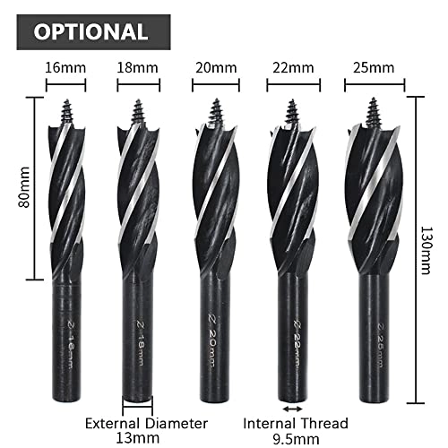 Auger Drill Bit Set - 3 Pcs High Carbon Steel 7/11"(16mm), 5/7"(18mm), 11/14"(20mm), 13/15"(22mm), 63/64"(25mm)