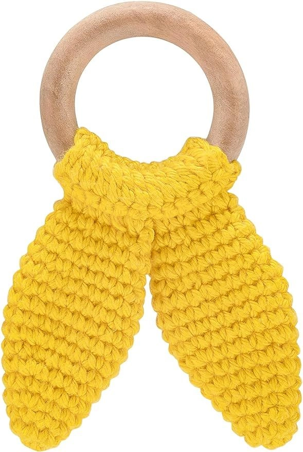 Amigurumi Wooden Ring Teether - Beech wood 100% Cotton Yarn