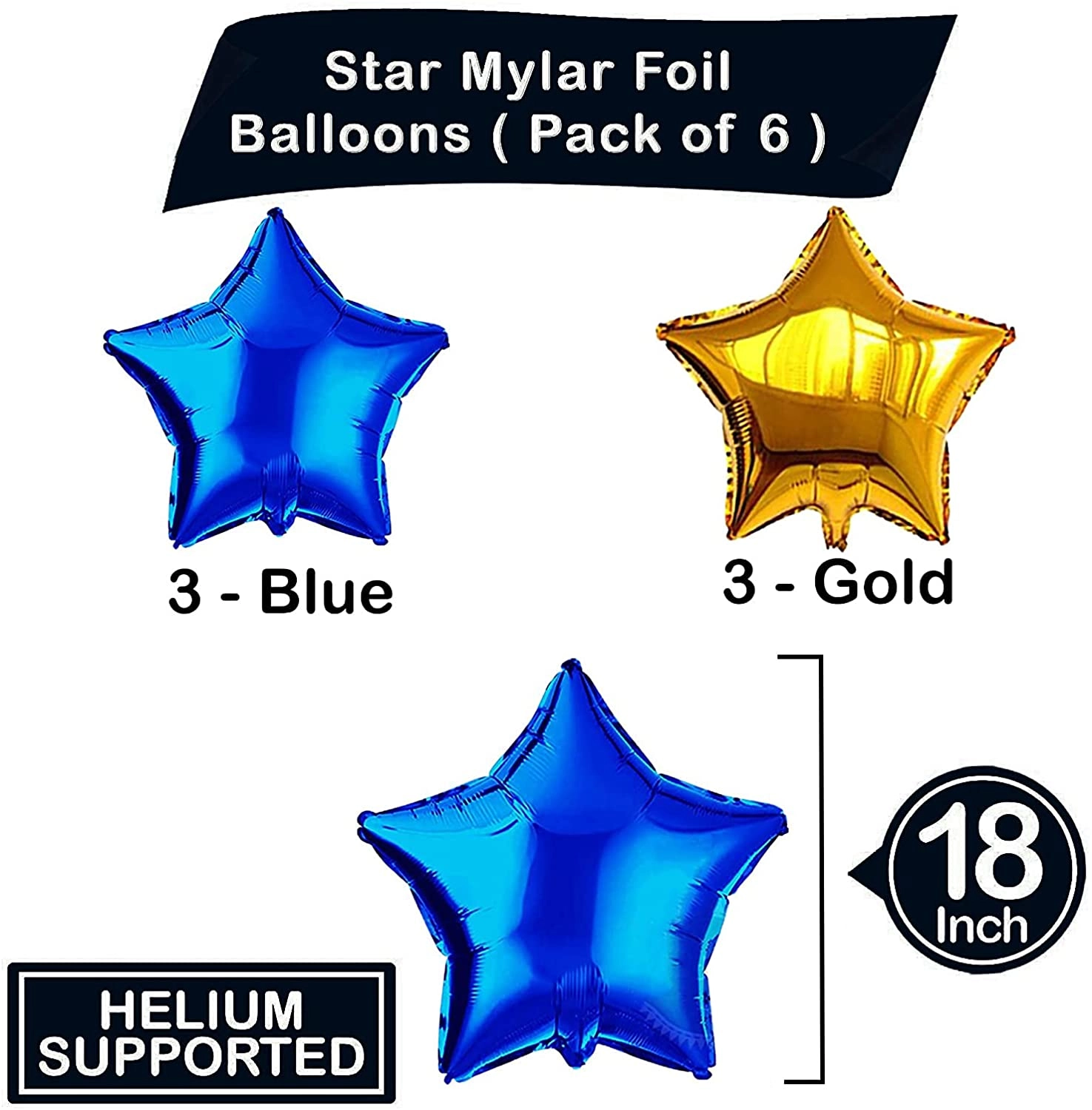 Star Foil Balloons - 6-Pieces Wedding Anniversary Birthday