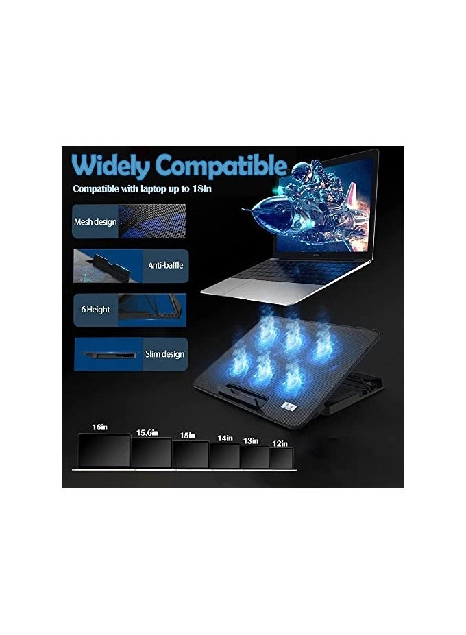 Gaming laptop cooling pad - 6 fans 12-21-inch