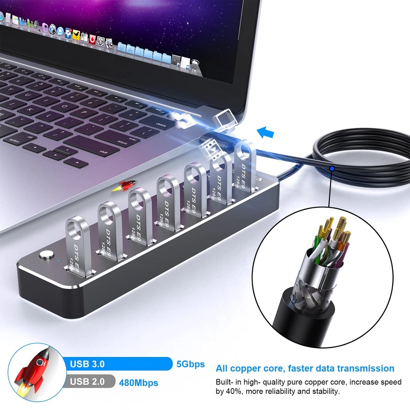 7 Port USB Hub 3.0 - Laptop & PC