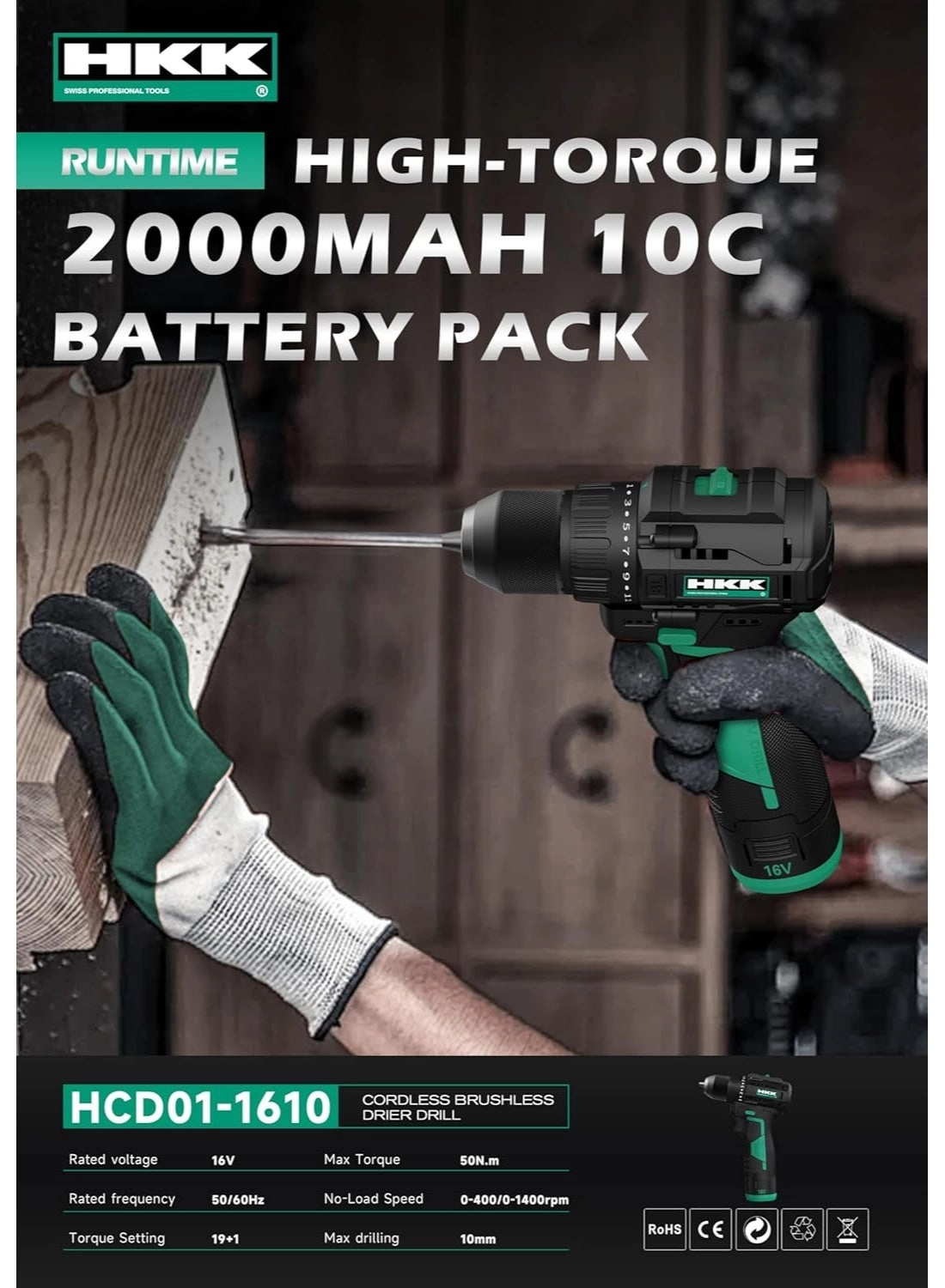 16V Cordless Drill Driver - 2000mAh