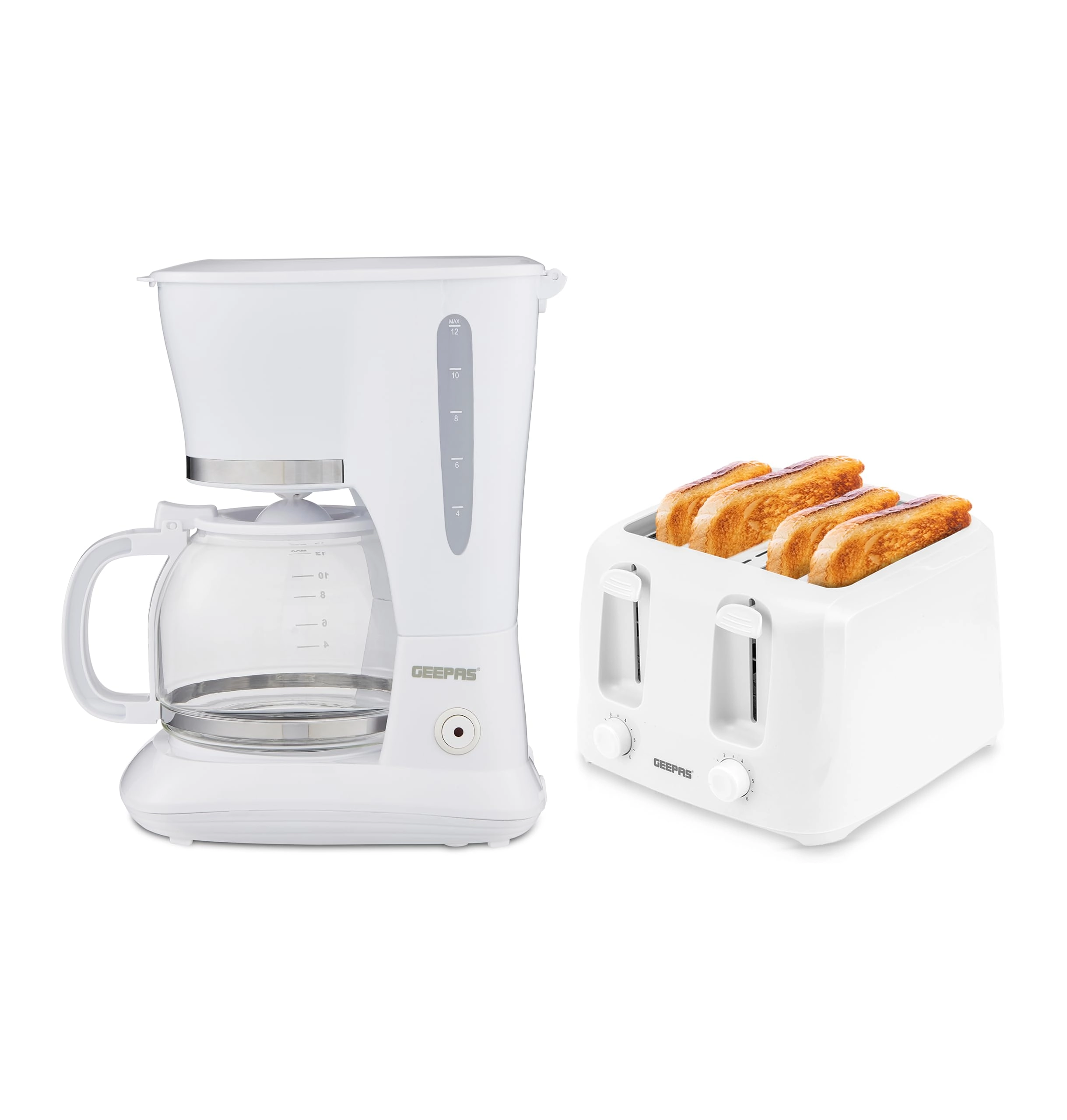 GEEPAS Filter Coffee Machine - 1.5L + Toaster - 4-Slice 6 Browning Levels