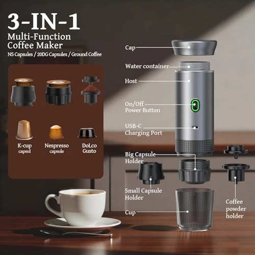 Portable Coffee Maker - 5 Cups 7500mAh battery