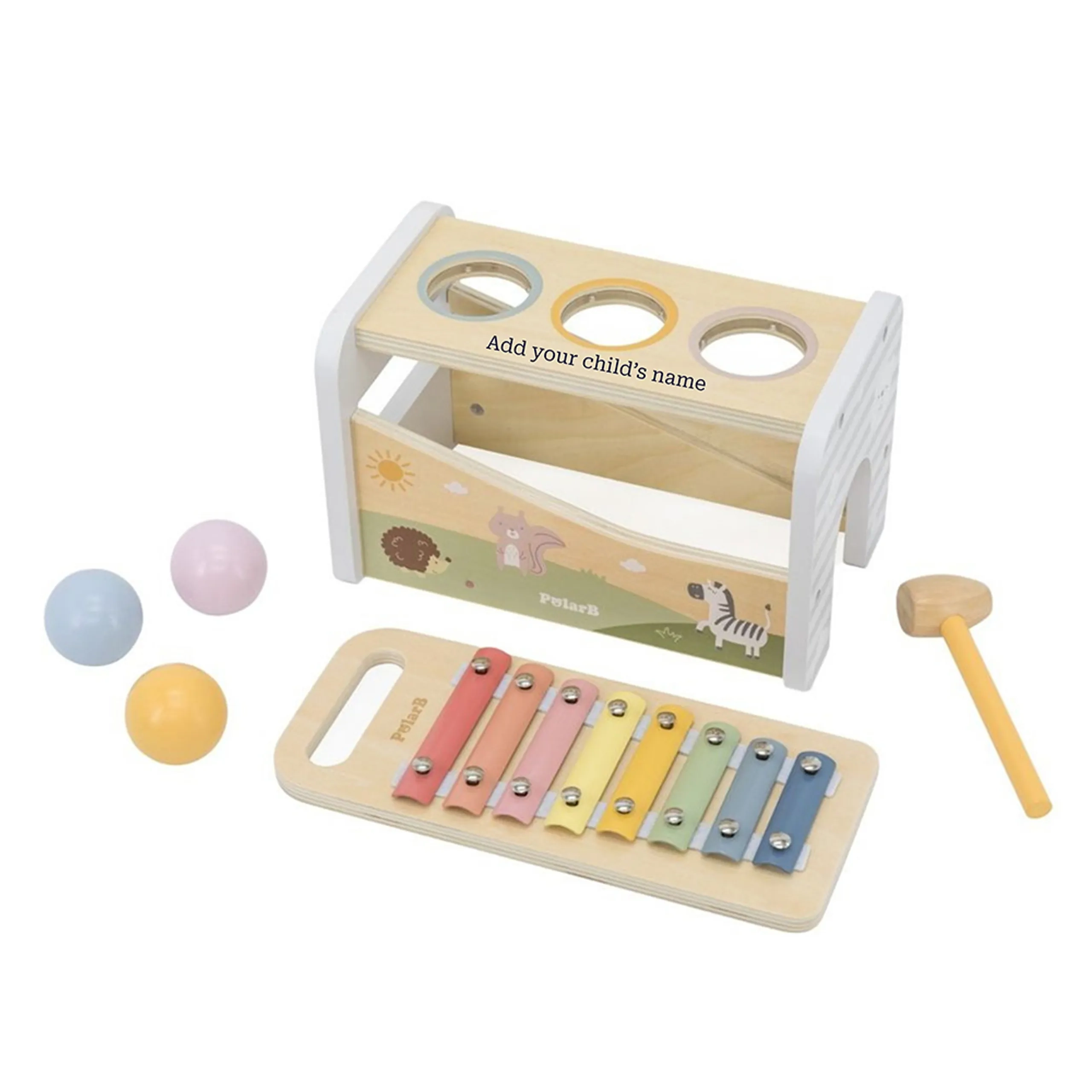 2-In-1 Wooden Pounding Bench And Xylophone - Suitable for 18 months and above